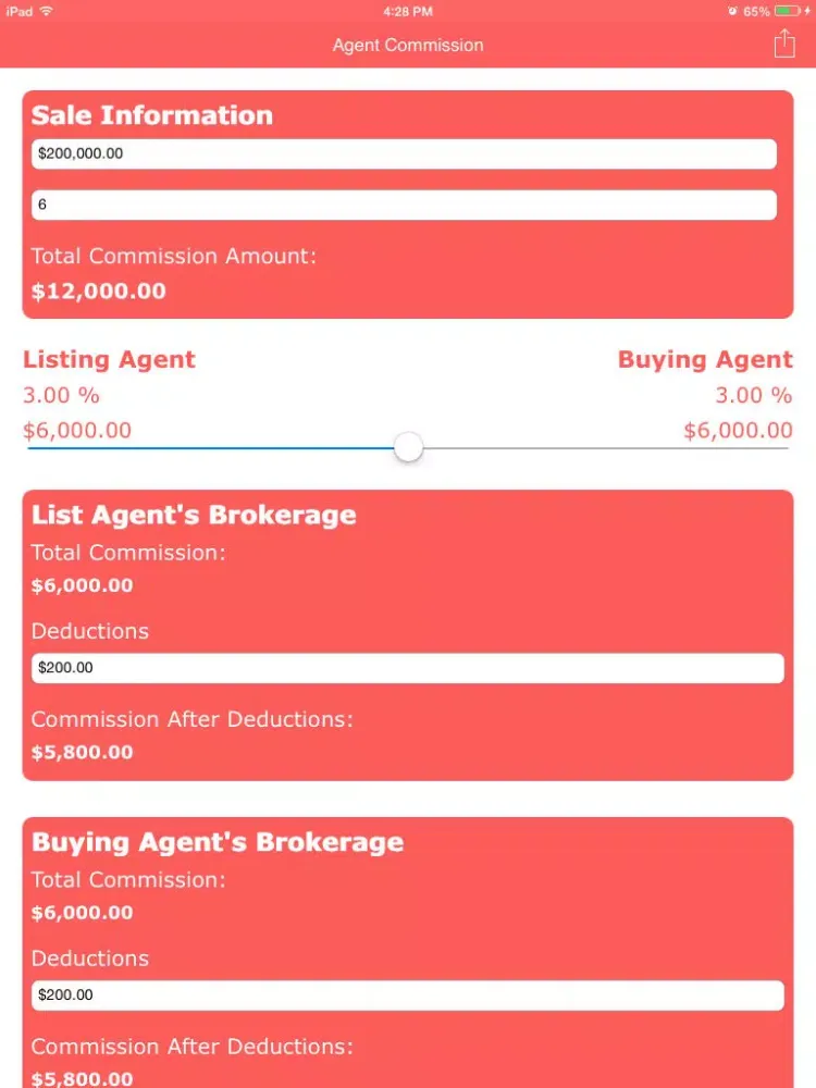 Zrzuty ekranu Real Estate Agent Commission Calculator iPad 