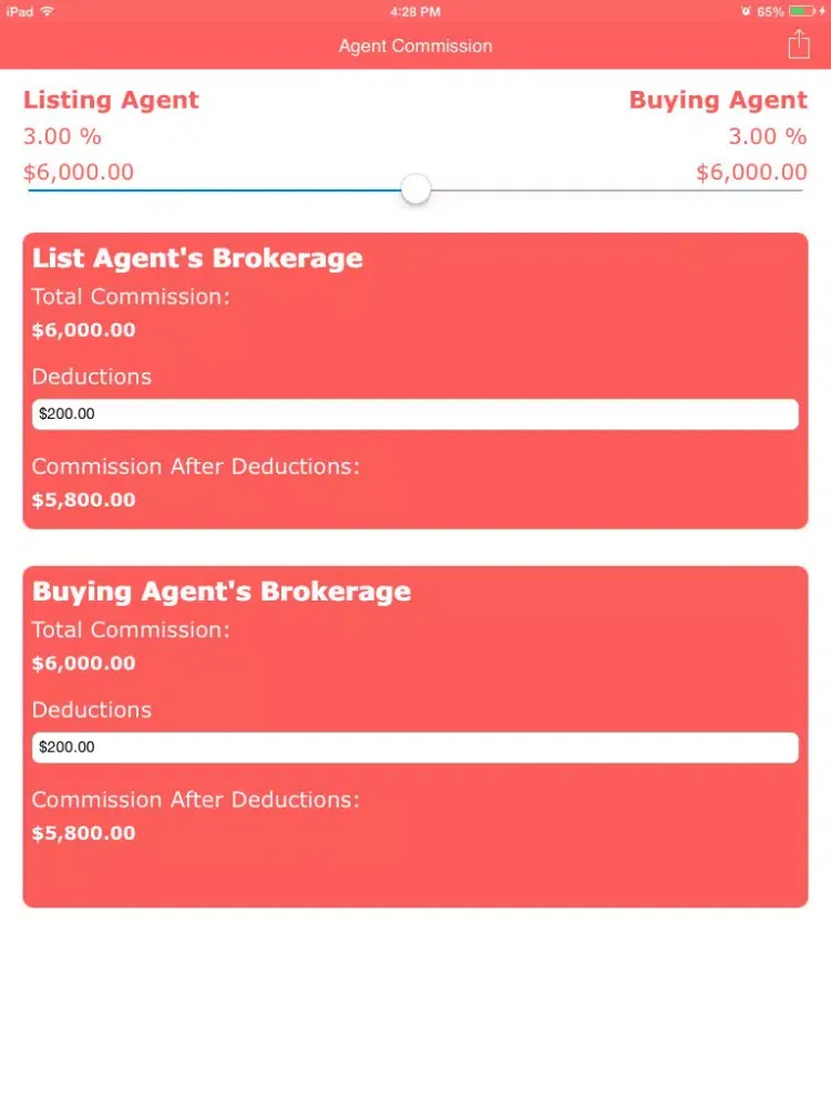 Zrzuty ekranu Real Estate Agent Commission Calculator iPad 
