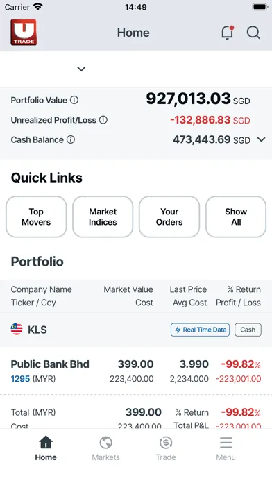Tangkapan skrin UTRADE SG