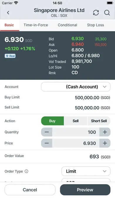 Tangkapan skrin UTRADE SG