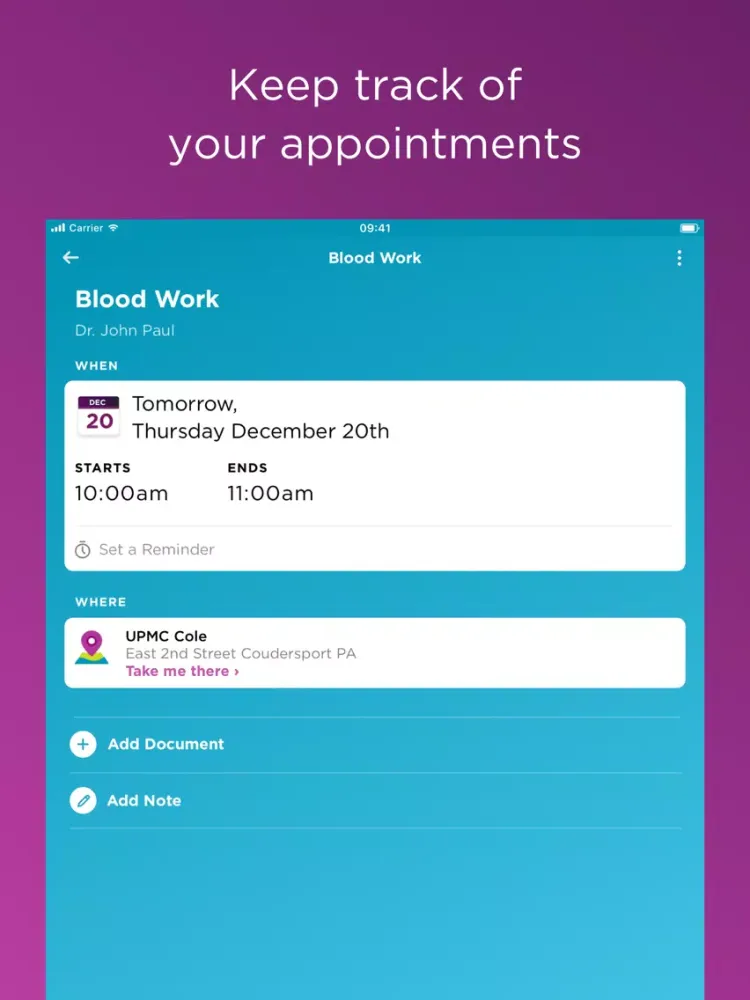 Captures d'écran de UPMC HealthBeat iPad 