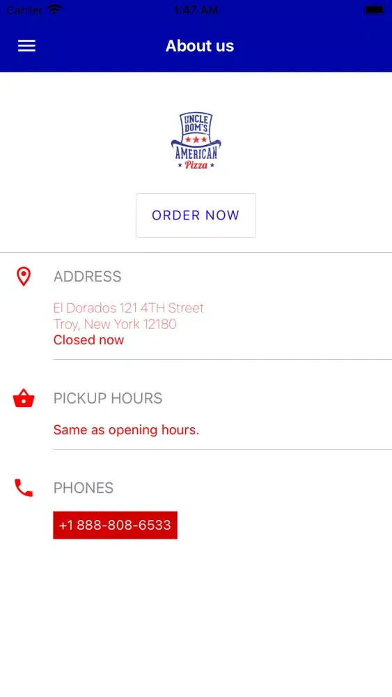 Ảnh chụp màn hình của Uncle Dom's American Pizza