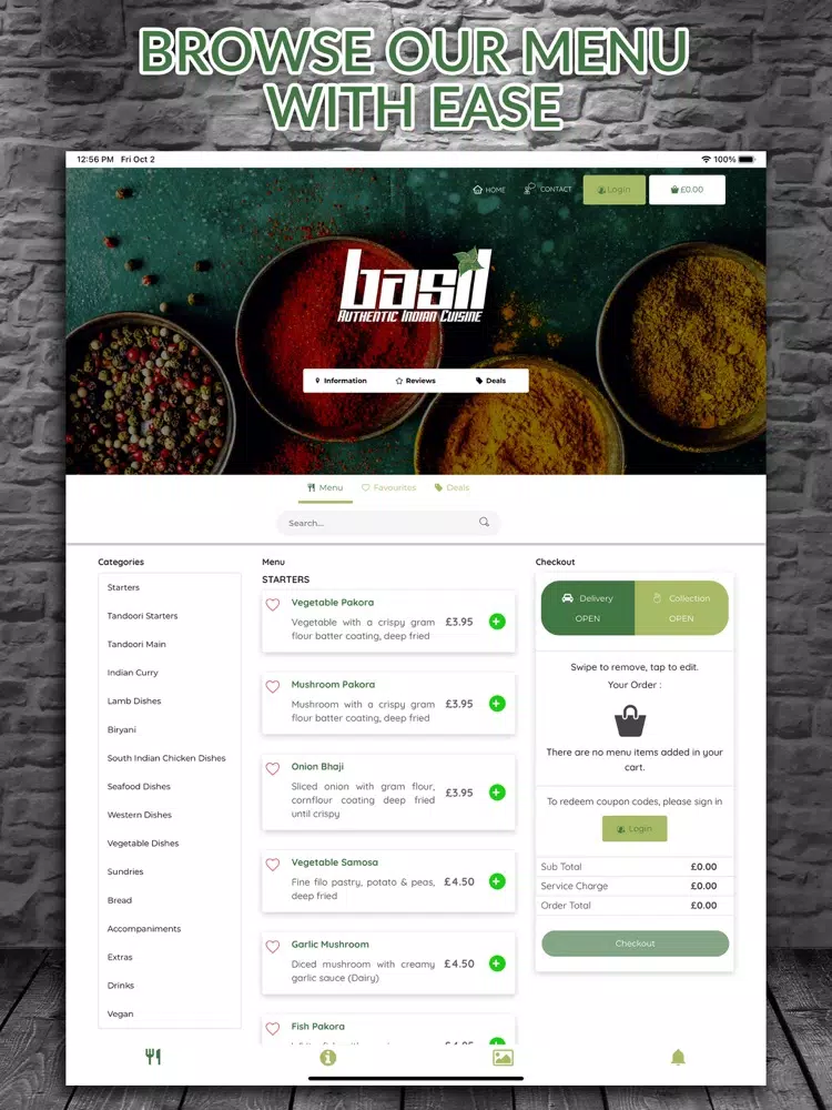Basil Indian Dunfermline iPad  Screenshots
