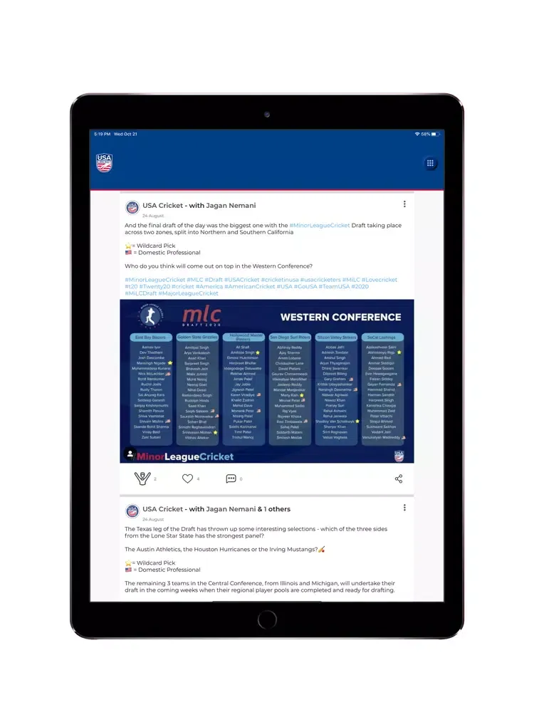 USAC (USA Cricket) iPad 应用截图