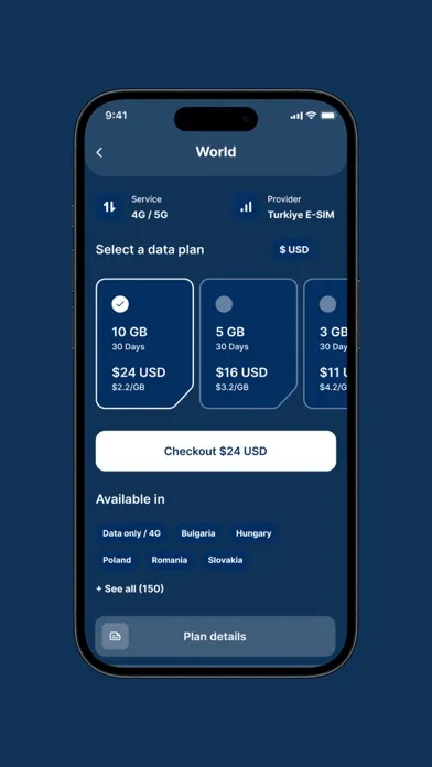Ảnh chụp màn hình của USA E-SIM