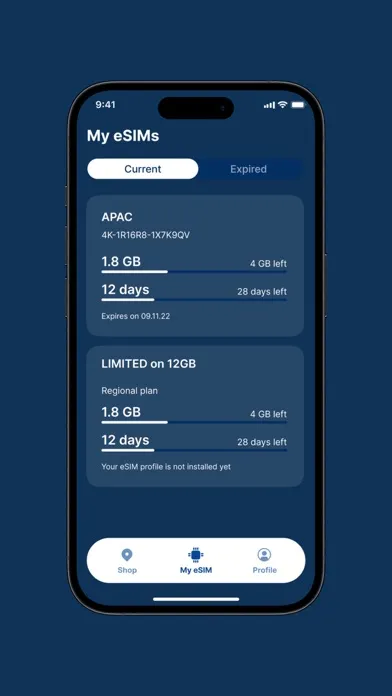 Ảnh chụp màn hình của USA E-SIM
