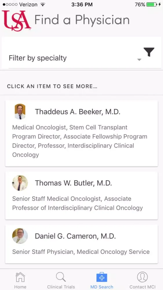 Capturas de tela do USA Health Clinical Trials