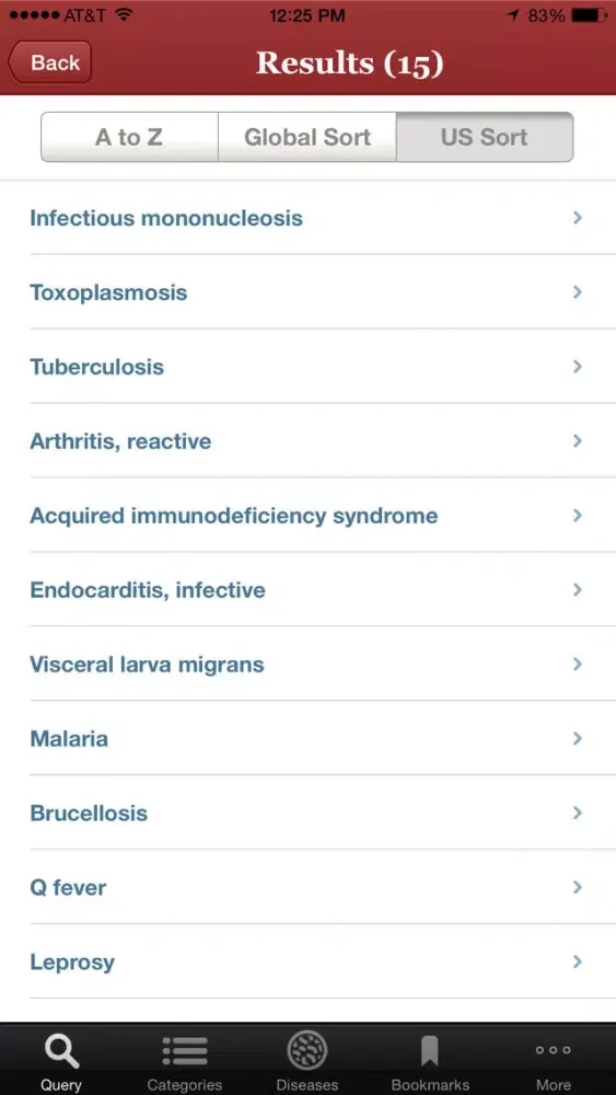 Zrzuty ekranu IDdx: Infectious Disease Queries