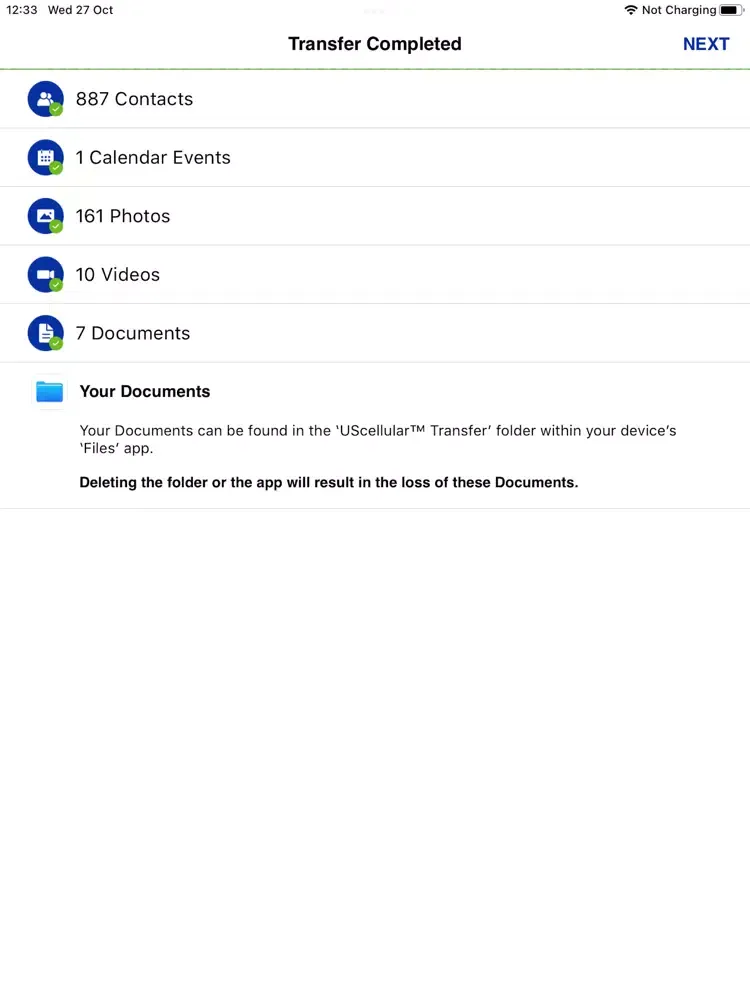 Ảnh chụp màn hình của UScellular™ Data Transfer iPad 