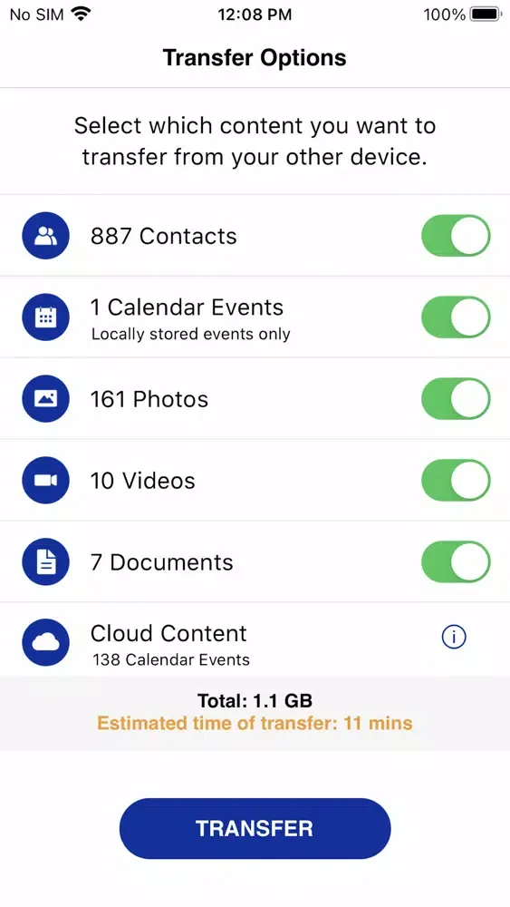 Ảnh chụp màn hình của UScellular™ Data Transfer