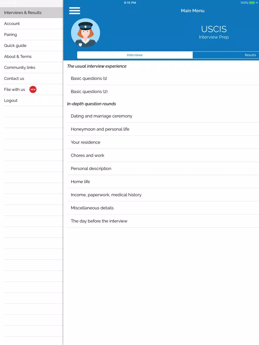 Capturas de pantalla de USCIS Spouse Interview Prep iPad 
