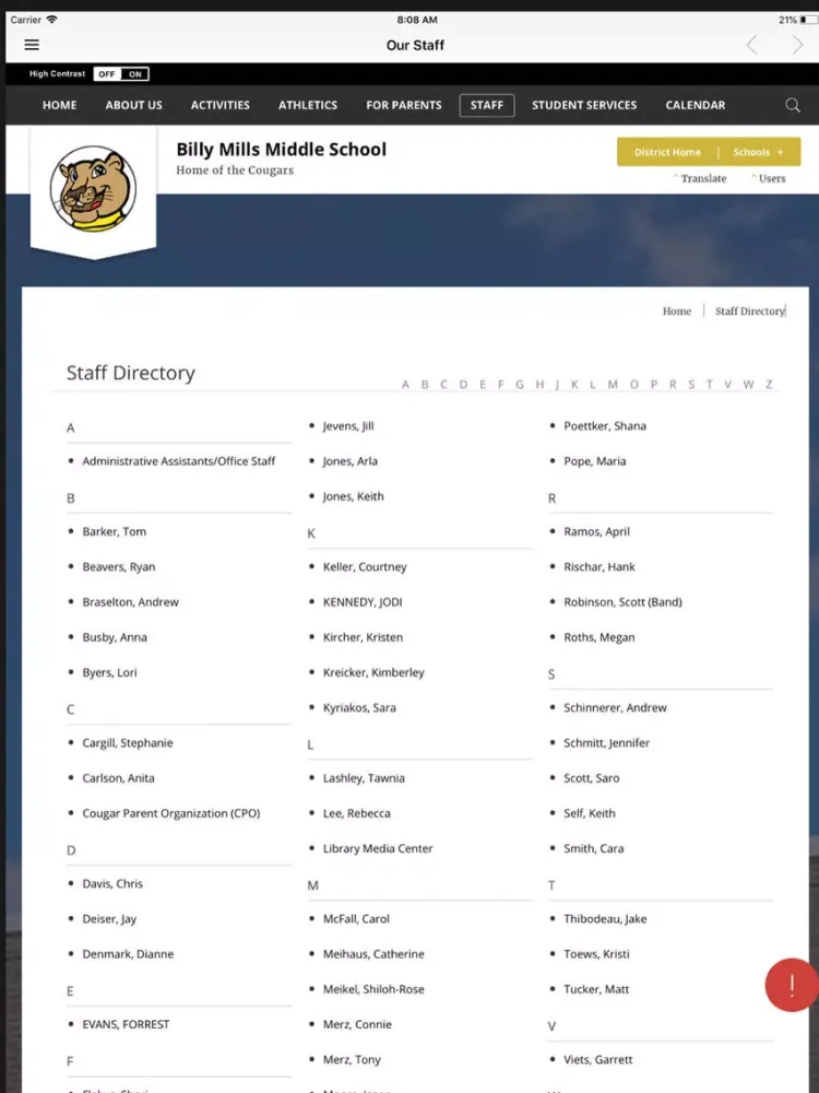Zrzuty ekranu Billy Mills Middle School iPad 