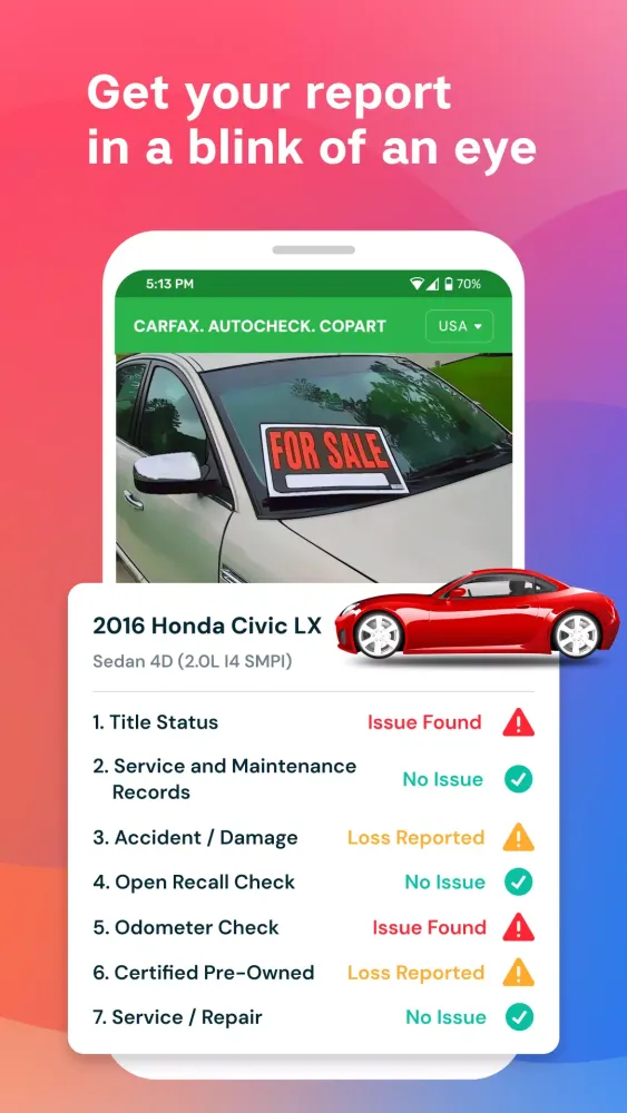 VIN Report for Used Car Sale Ekran Görüntüleri