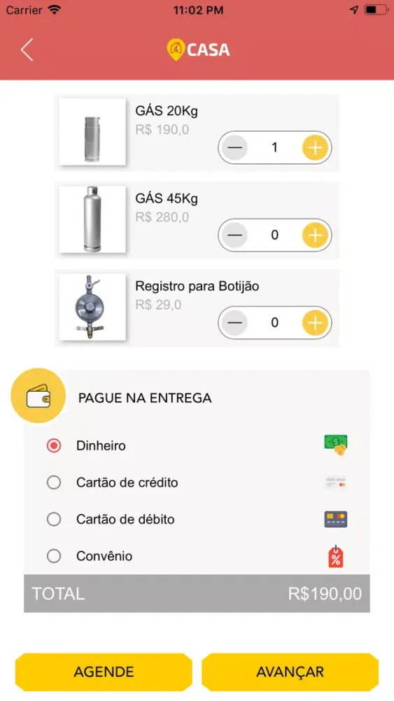 Tangkapan skrin CASA - Gás e Água