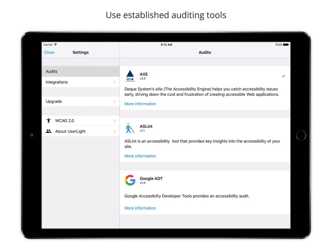 Tangkapan layar Mobile Web Accessibility Check iPad 