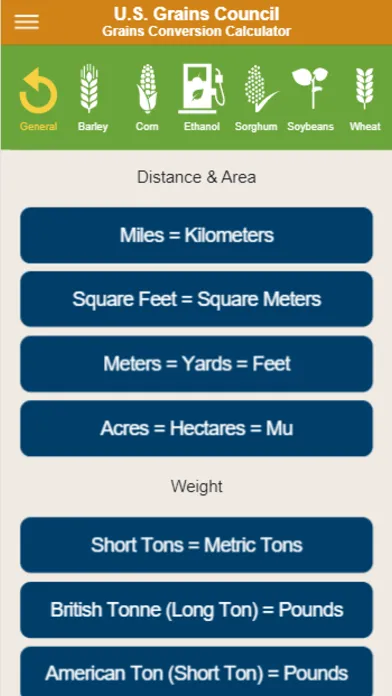 Ảnh chụp màn hình của USGC Grains Calculator