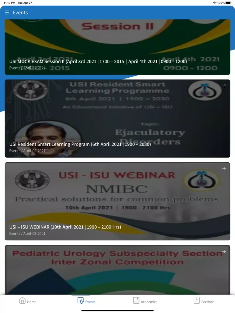 Ảnh chụp màn hình của Urological Society India (USI) iPad 