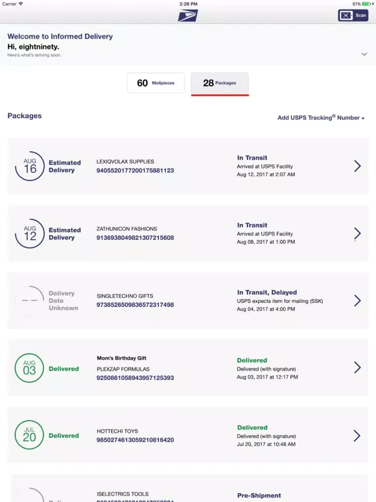 Informed Delivery® iPad  スクリーンショット