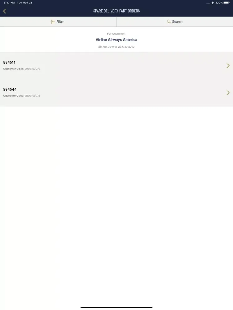 Tangkapan skrin Pratt & Whitney Track iPad 