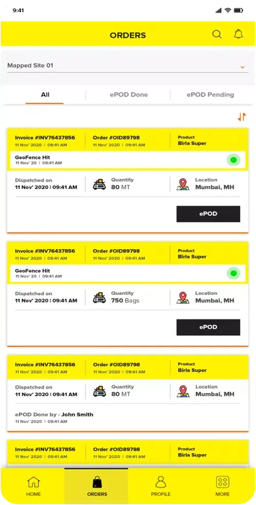 ภาพหน้าจอของ UltraTech Customer Connect