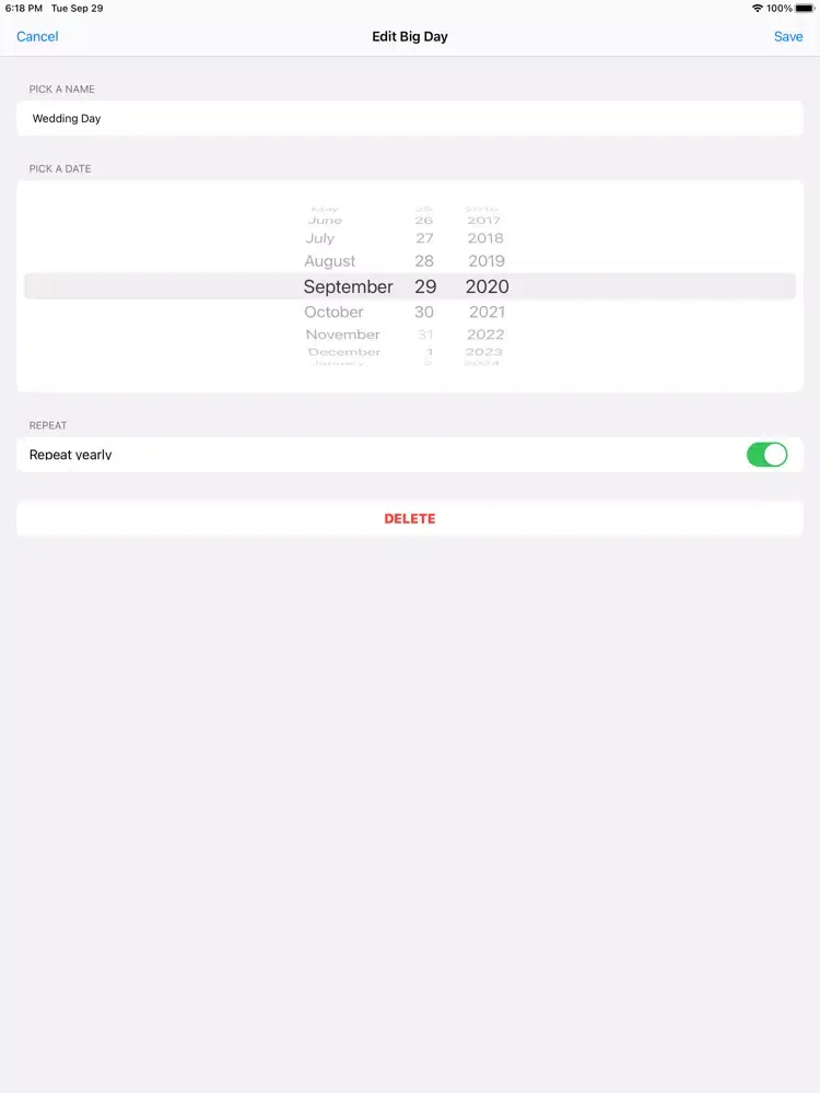 Big Days Widget iPad  スクリーンショット