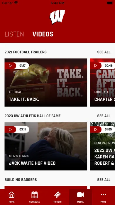 Capturas de tela do Wisconsin Badgers