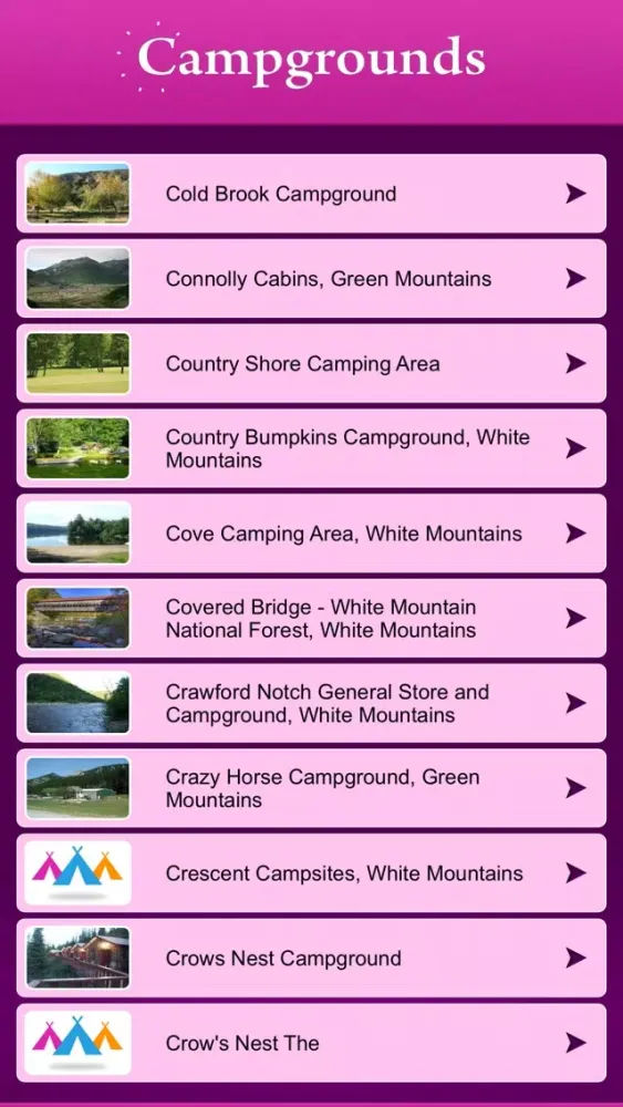 Zrzuty ekranu New Hampshire Campgrounds and RV Parks