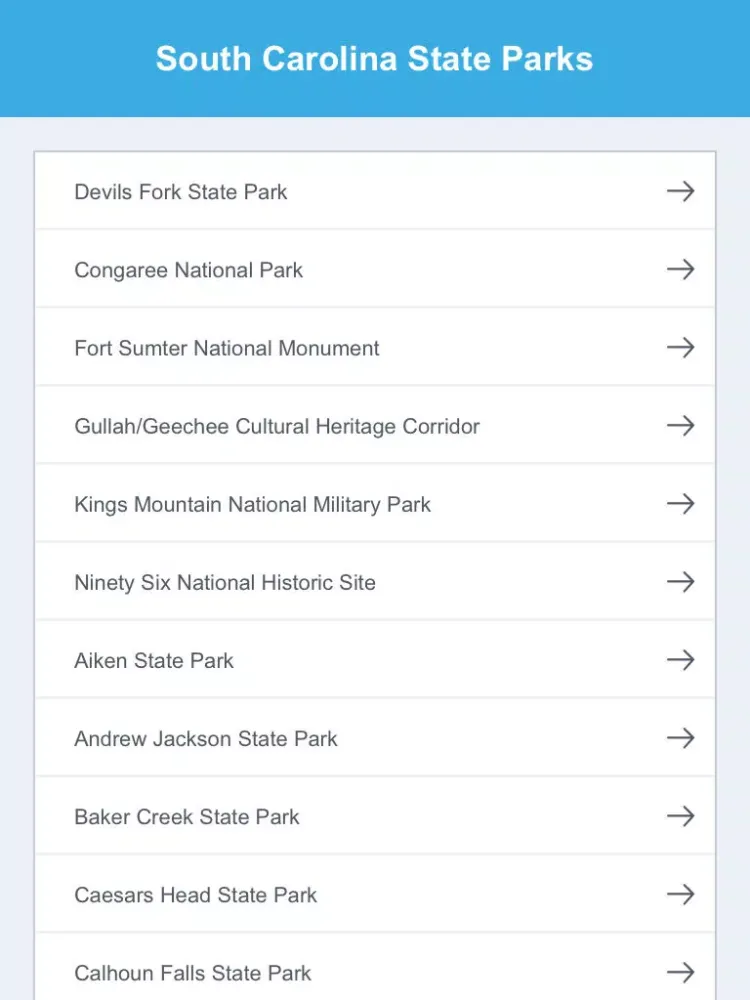 Ảnh chụp màn hình của South Carolina State Parks & National Parks iPad 