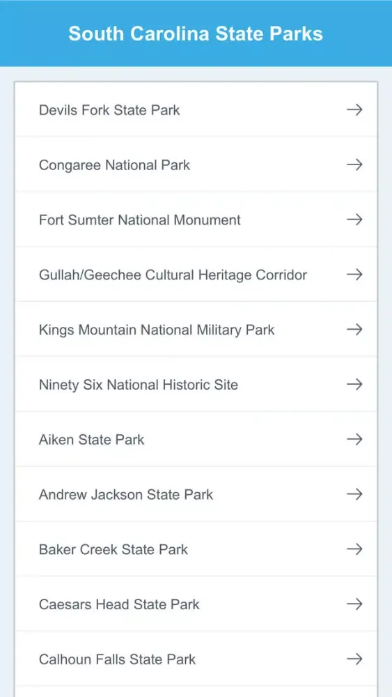 Ảnh chụp màn hình của South Carolina State Parks & National Parks