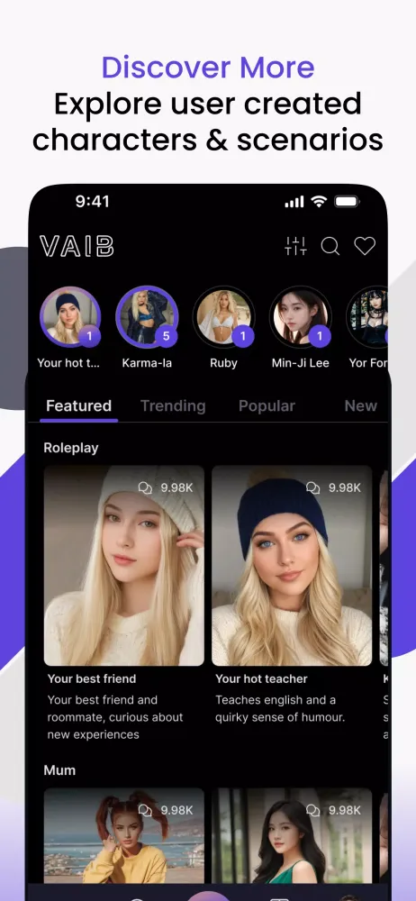 Capturas de pantalla de Vaib: AI Character Chat & RP