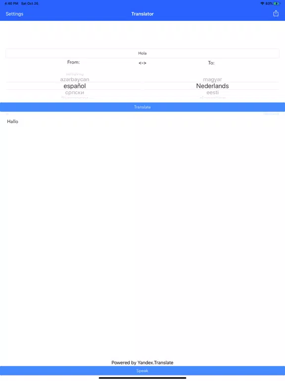 Tangkapan layar Translatory iPad 