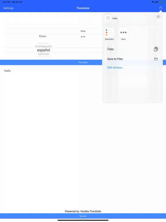 Tangkapan layar Translatory iPad 