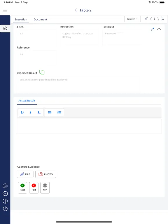 ภาพหน้าจอของ ValGenesis VLMS 4.2 PS1 iPad 