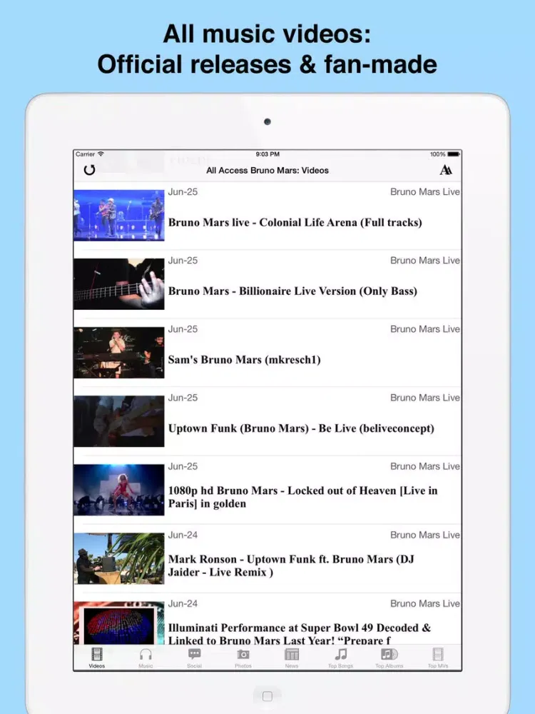 Capturas de tela do All Access: Bruno Mars Edition - Music, Videos, Social, Photos, News & More! iPad 