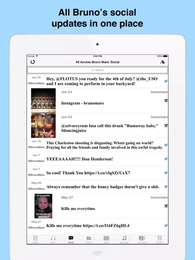 Capturas de tela do All Access: Bruno Mars Edition - Music, Videos, Social, Photos, News & More! iPad 