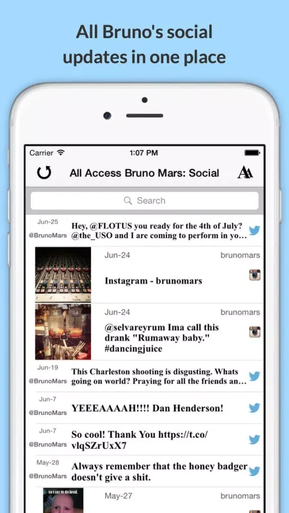 Capturas de tela do All Access: Bruno Mars Edition - Music, Videos, Social, Photos, News & More!