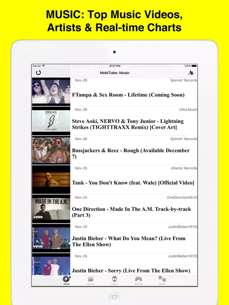 MobiTube: Best Videos on Music, Movies, Games, Funny Stuff & More! iPad  Screenshots