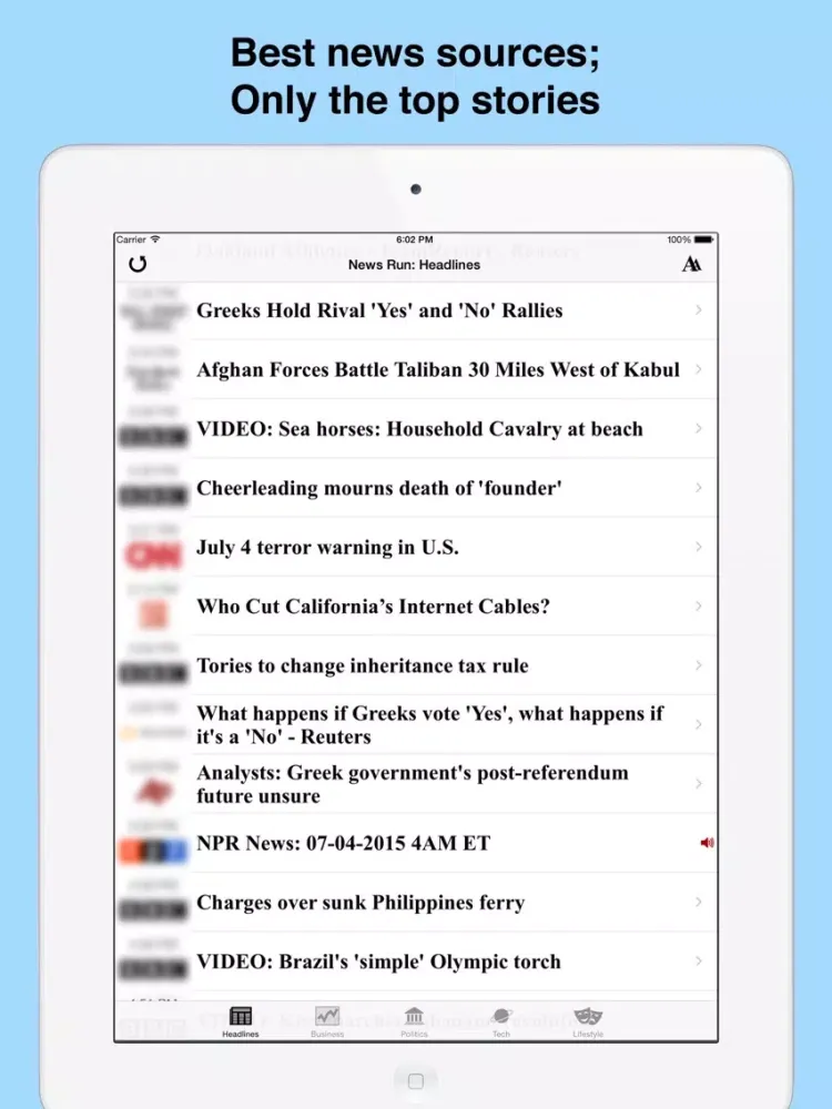 Tangkapan skrin News Run: Top Headlines & Audio News on the Go! iPad 