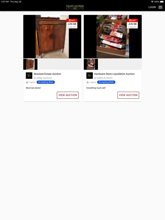 Valley Auctions iPad  스크린샷