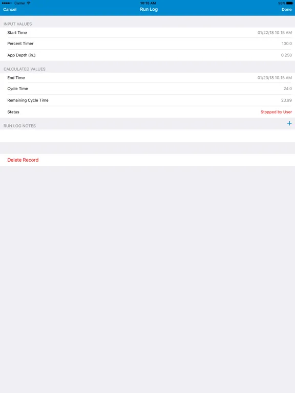 Zrzuty ekranu Valley Irrigation Run Time iPad 