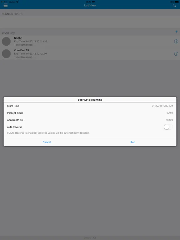 Zrzuty ekranu Valley Irrigation Run Time iPad 