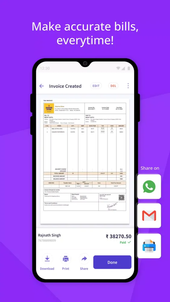 Zrzuty ekranu myBillBook Invoice Billing App