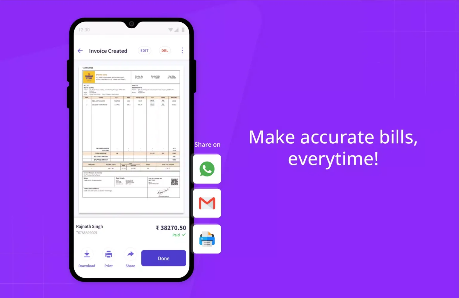 Zrzuty ekranu myBillBook Invoice Billing App