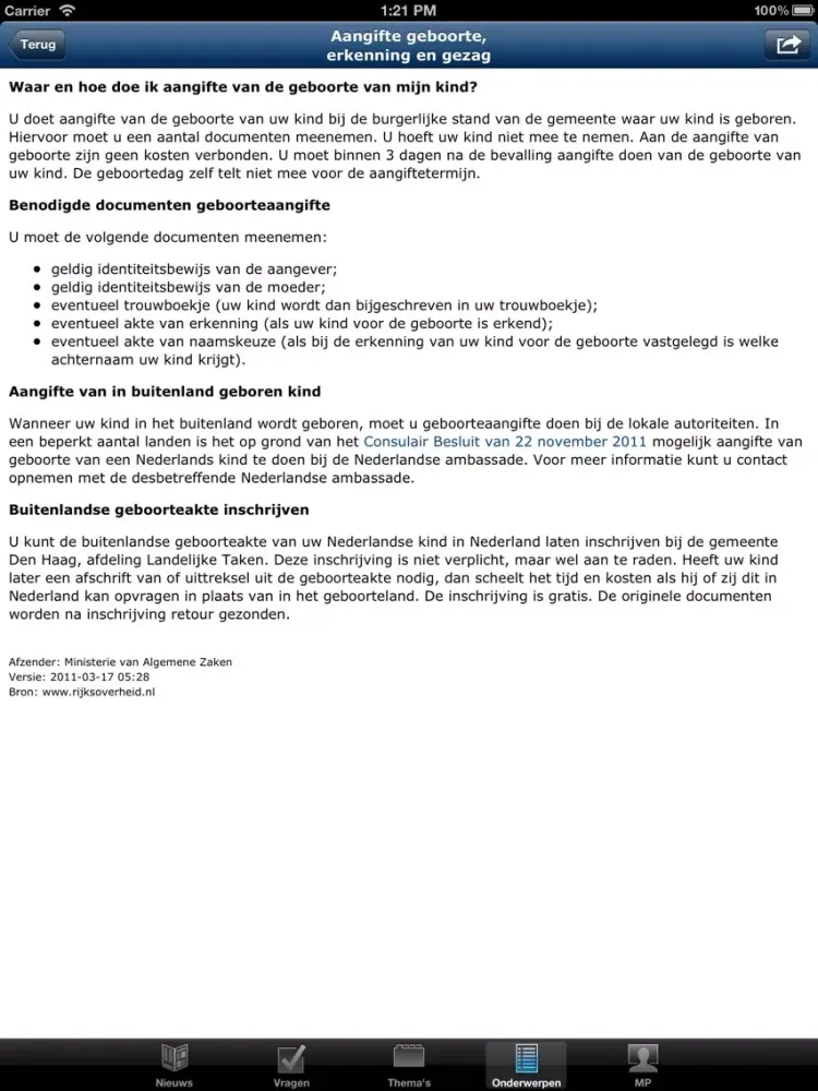 Screenshot di Rijksoverheid iPad 