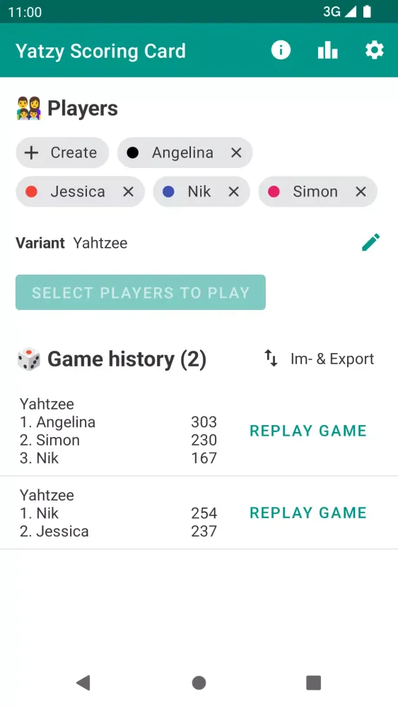 ภาพหน้าจอของ Yatzy Scoring Card