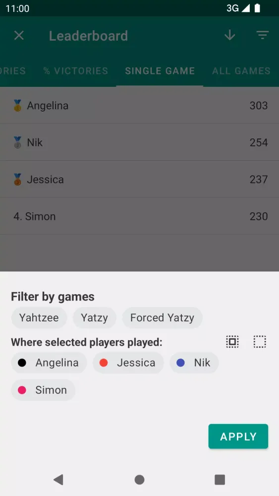 ภาพหน้าจอของ Yatzy Scoring Card