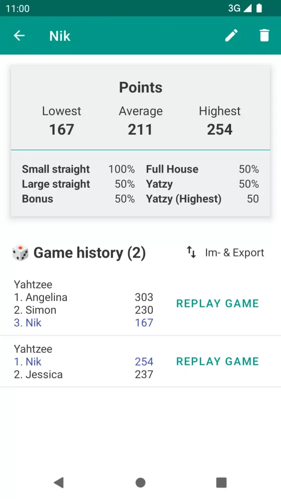 ภาพหน้าจอของ Yatzy Scoring Card