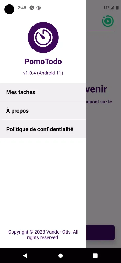 Captures d'écran de PomoTodo - tâches et pomodoro