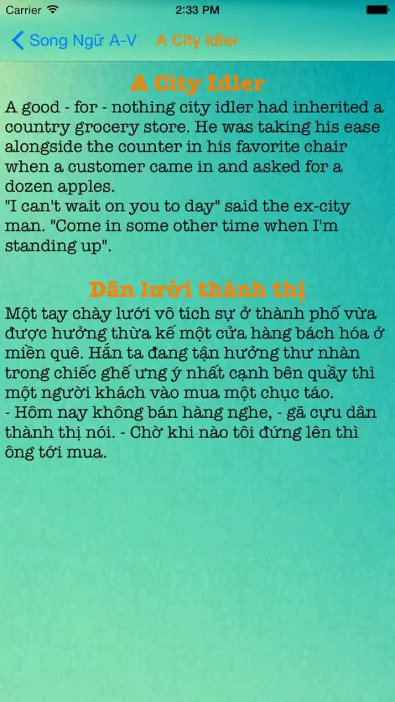 Capturas de tela do Truyện Cười Song Ngữ A-V 2015 ( New )