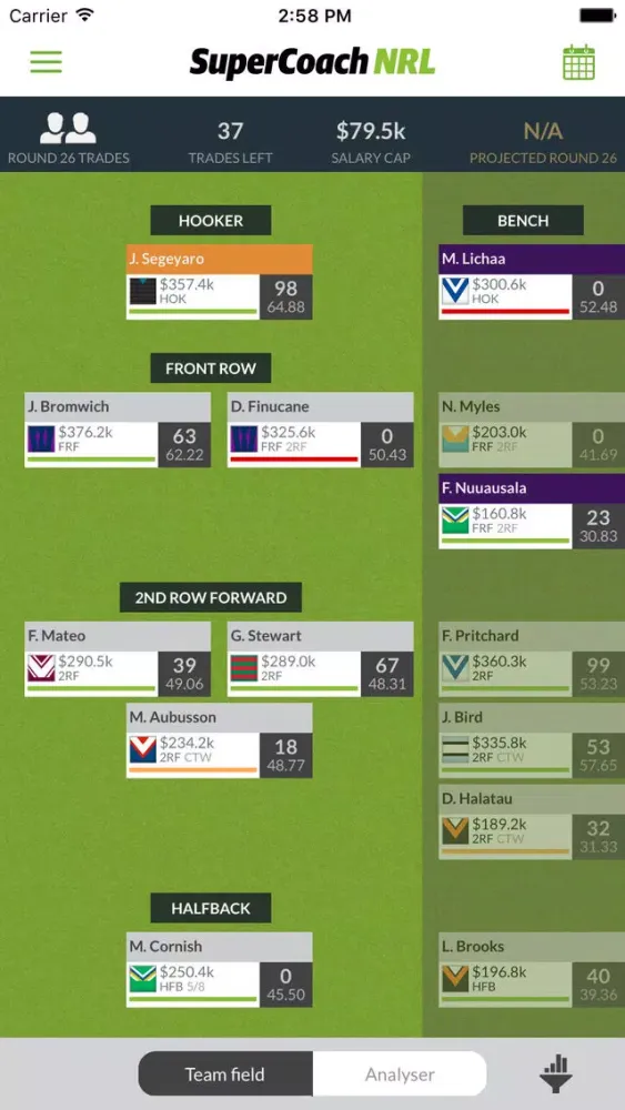 Captures d'écran de NRL SUPERCOACH 2018
